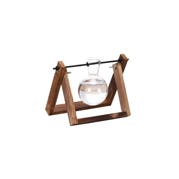 Conjunto Vaso Vidro Bulbo Com Suporte De Madeira Duplo