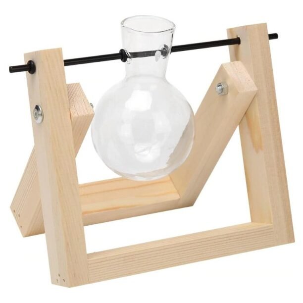 Vaso De Vidro Bulbo Plantador Com Suporte De Madeira