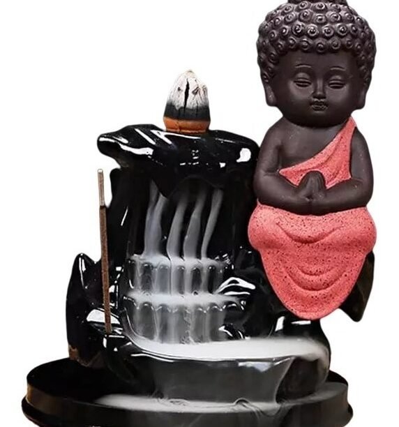 Incensário Buda Rezando Porta Incenso Cascata Zen