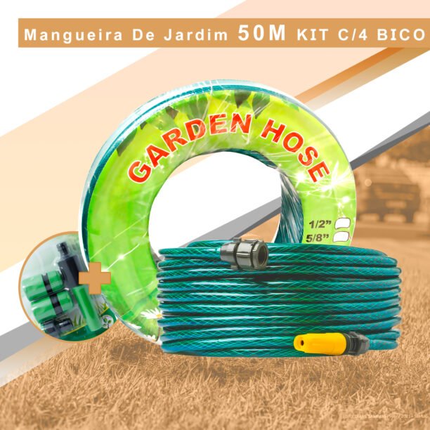 Mangueira Reforçada Trançada 50 Metros Com 3 Bicos Jardim