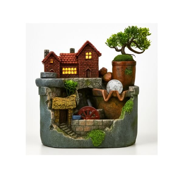 Fonte Água Cascata Resina Com Led Paisagem Completa