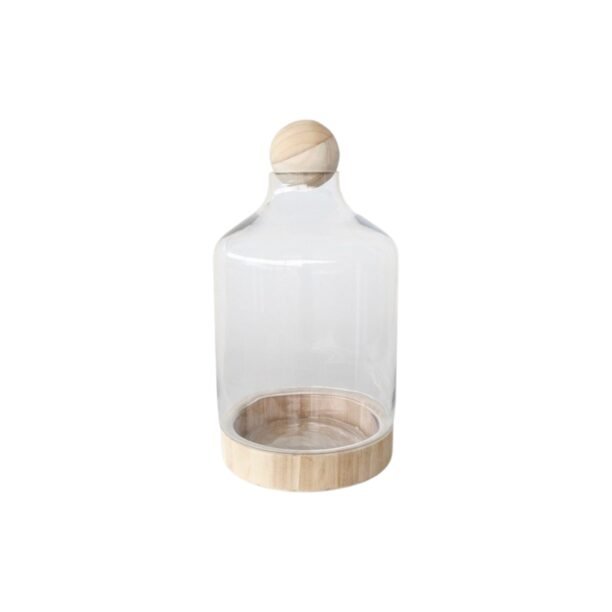 Vaso De Vidro Base Madeira Artesanato Ambientes Decor