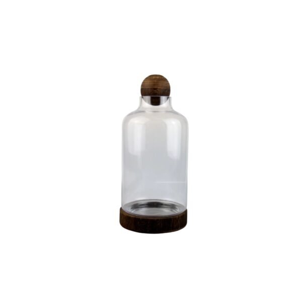 Vaso De Vidro Base Madeira Marrom Flores Plantas
