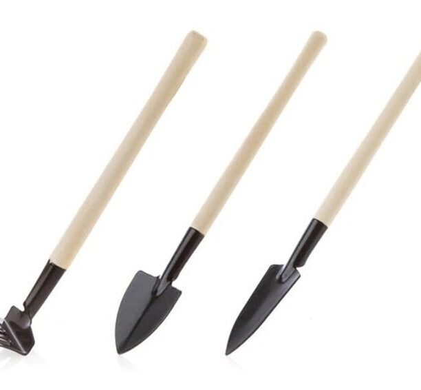 Kit Mini Ferramentas P/jardinagem Vasos 21cm Madeira