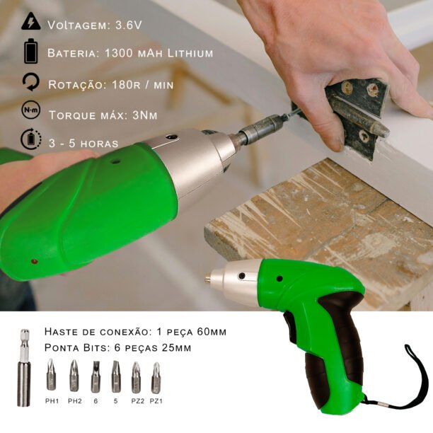 Parafusadeira a Bateria  4.8 volts Bits e Prolongador